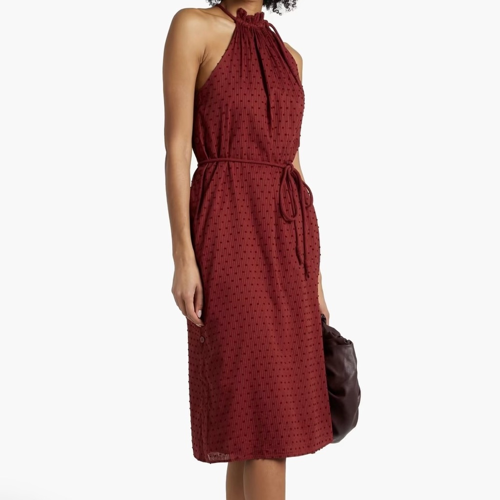 JOIE wine red brick 100% cotton stripe and dot jacquard sleeveless dress - S